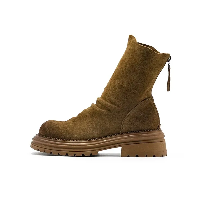 Little Sue Niche Design Western Denim Stackable Boots Hand-Gripped Texture Ankle Boots Women's