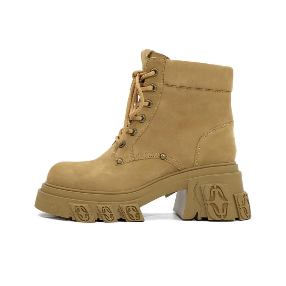 DIBO MANNER Flame Relief Series Однотонный Кружево Вверх Платформа MID Ботинки на голень