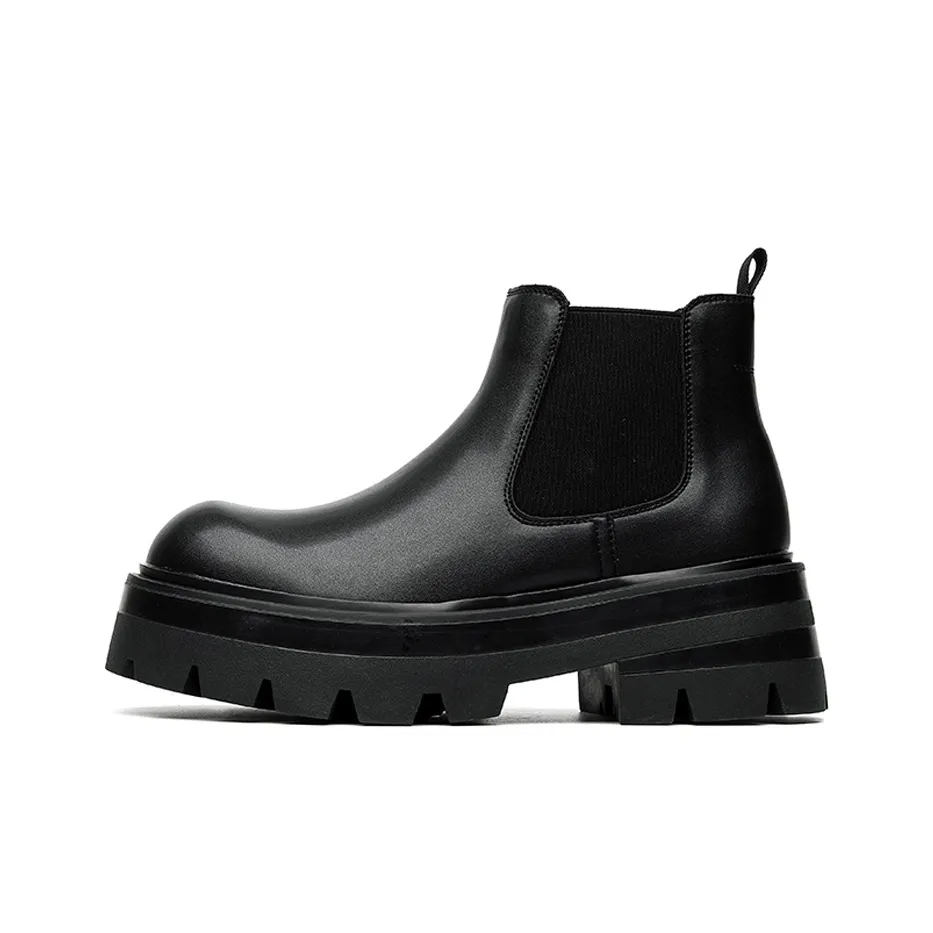 WEISHIBANGWEI Short Chelsea Boots Medium Heel Men's Black