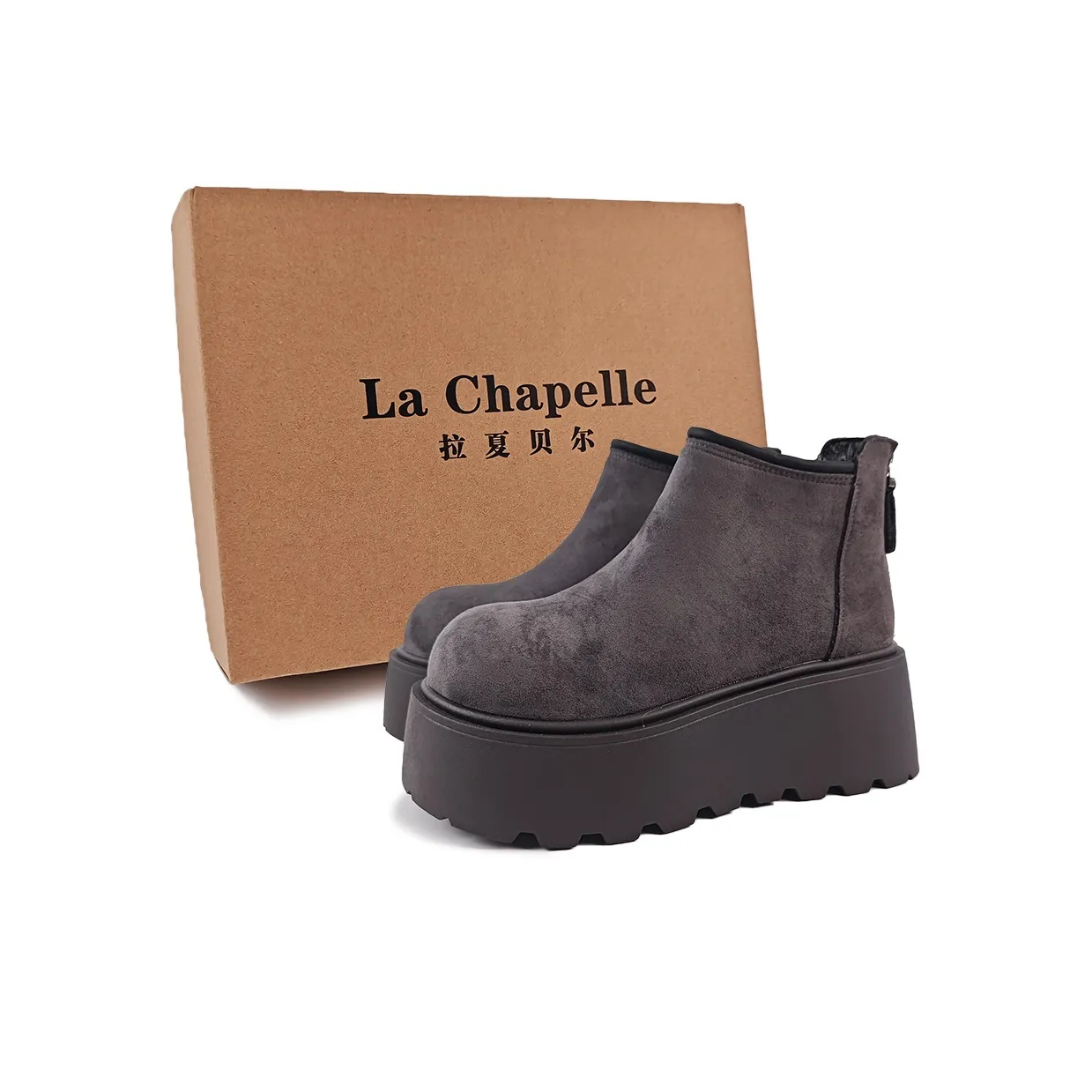 La Chapelle Vintage Ultra Thick Cotton Boots With High Heels Ankle Boots 7cm Women's Gray