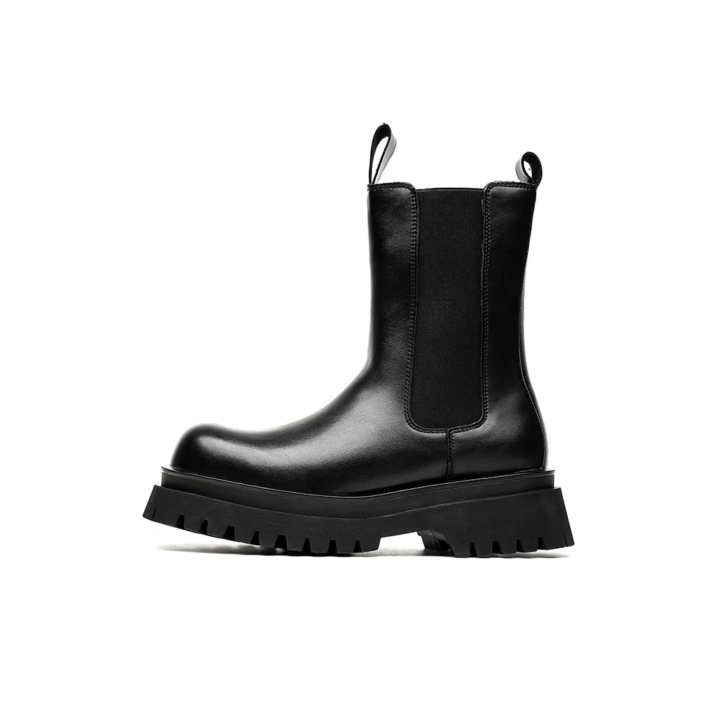 WEISHIBANGWEI Crew Chelsea Boots mujer Medium Heel Men's Black