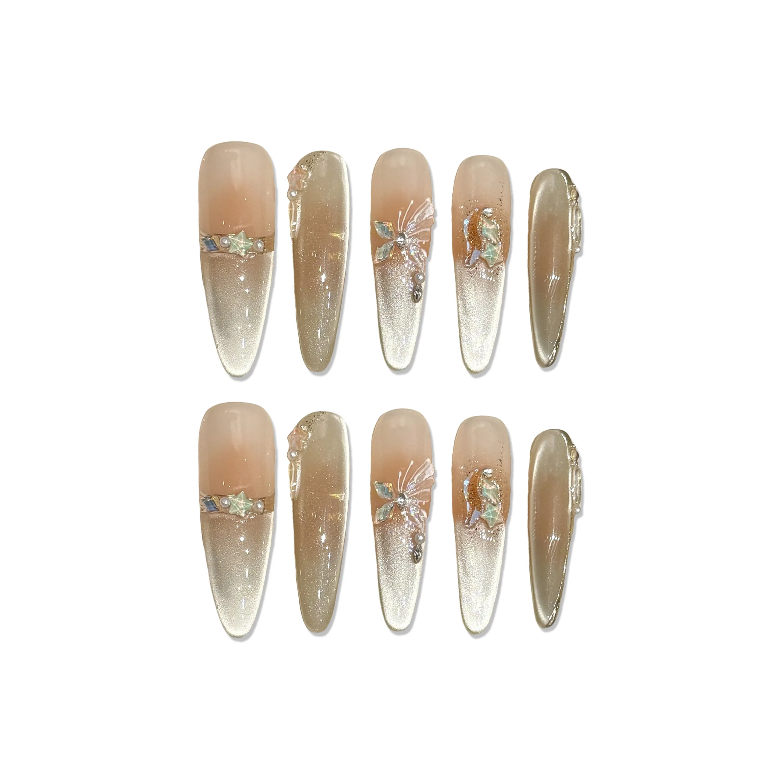 XIAMEIYU Cold Brew Ice Butterfly Ручная работа Длинный False Nail Овал Длинный 35 мм