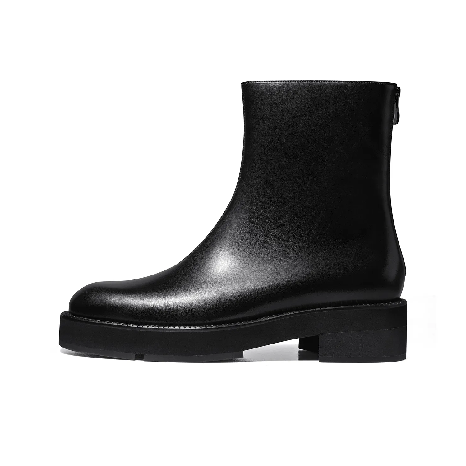 THOM WILLS British Style Fashion Versatile Casual Chelsea Leather Boots Ankle Boots Men's Black