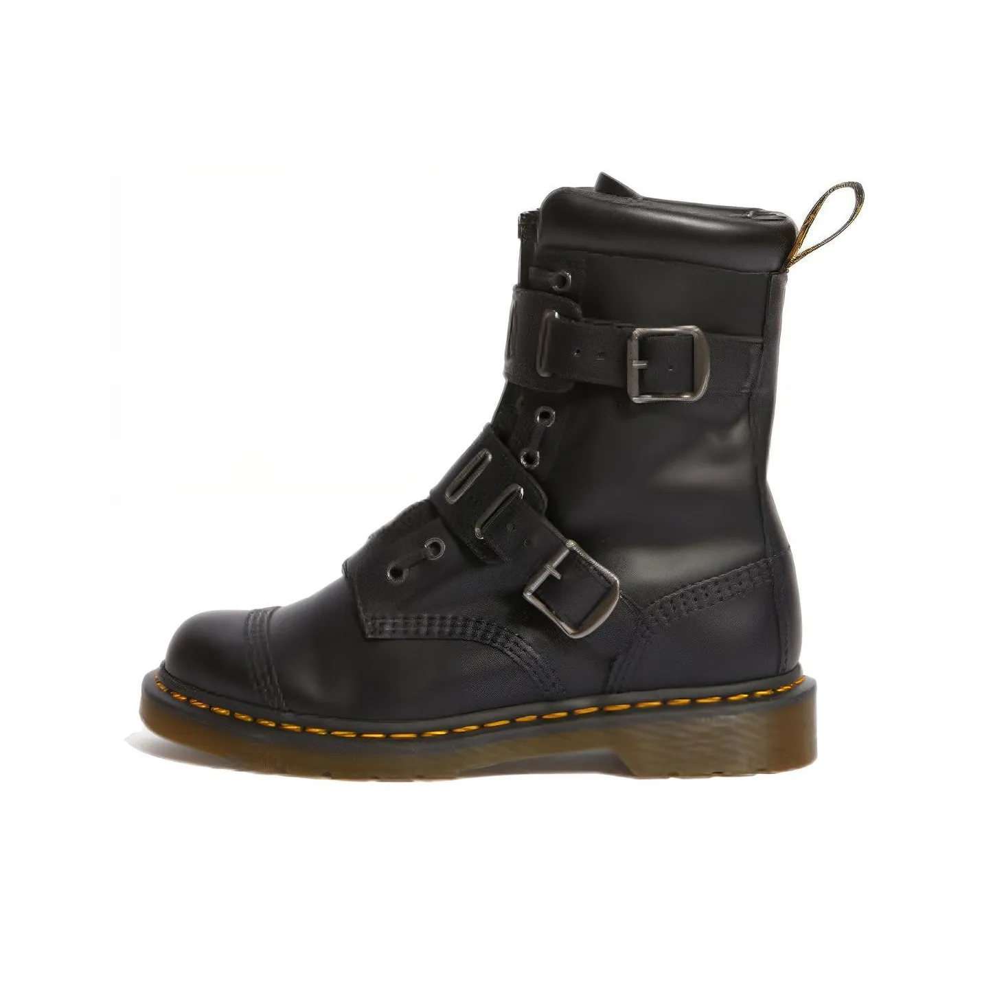 Dr. Martens Quynn Smooth Leather Buckle Lace Up Boots 'Black'
