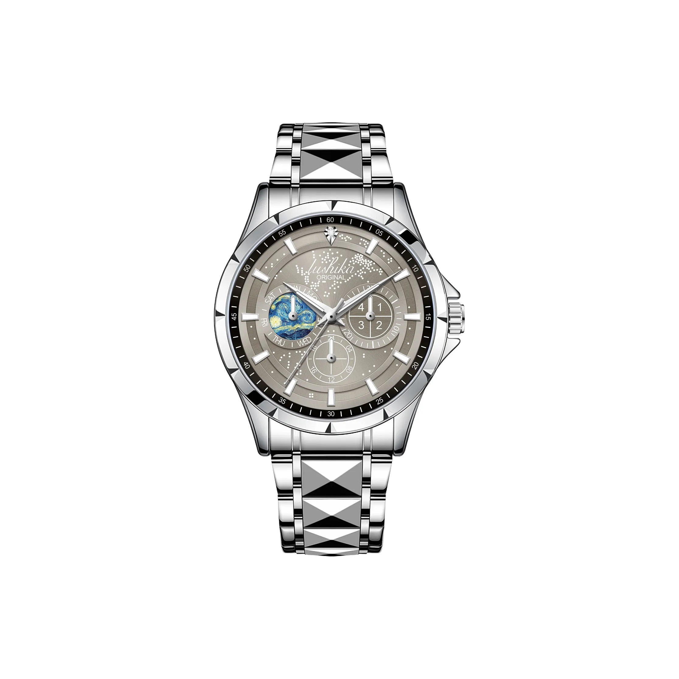 Lushika Starry Series Автоматический Механический Механизм Нержавеющая Сталь Ремешок Часы Мужские Часы Серый Циферблат