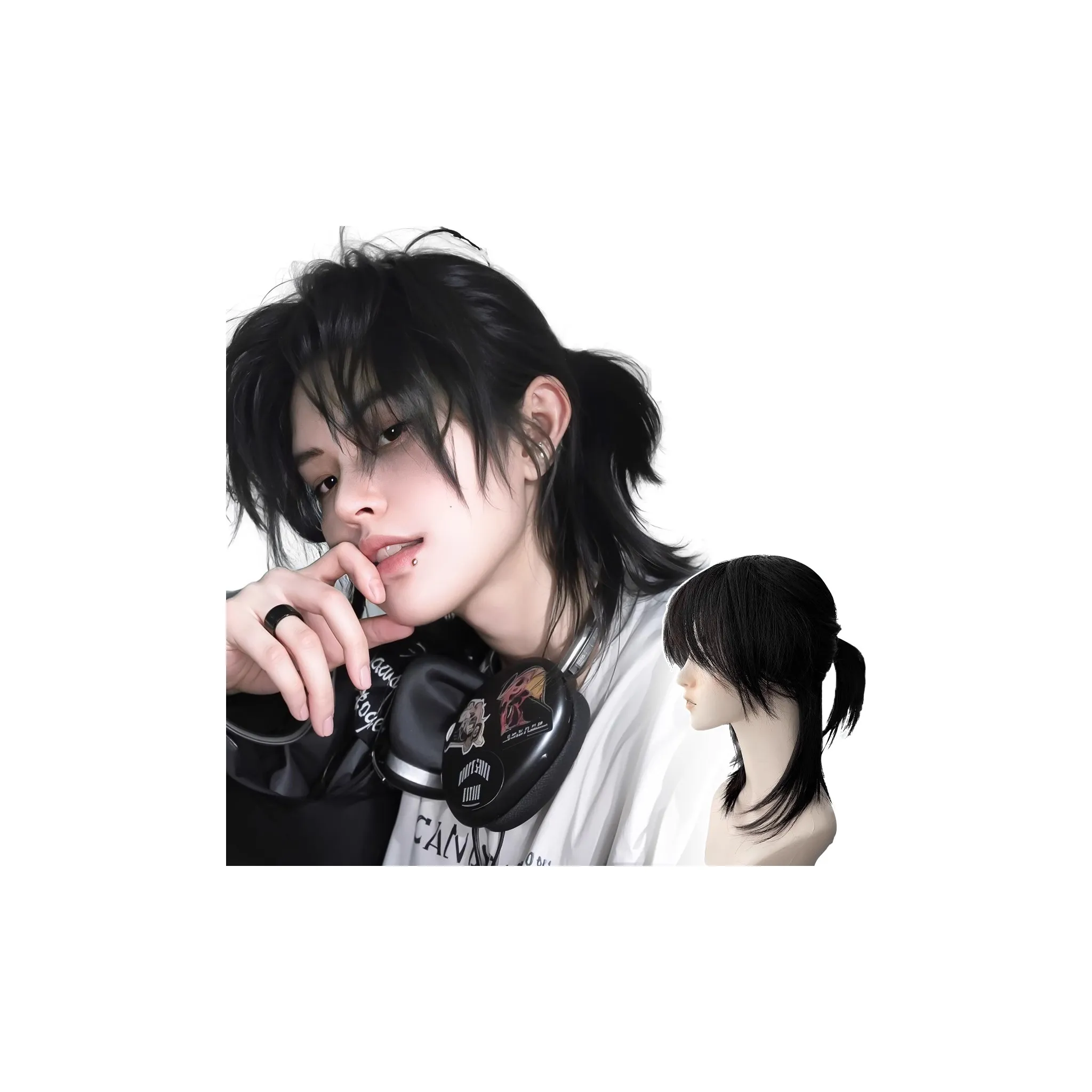 GLUNA Bream Голова Парики Японский стиль Half Поставленный Спина Самурай Волосы Унисекс Синтетические Волосы