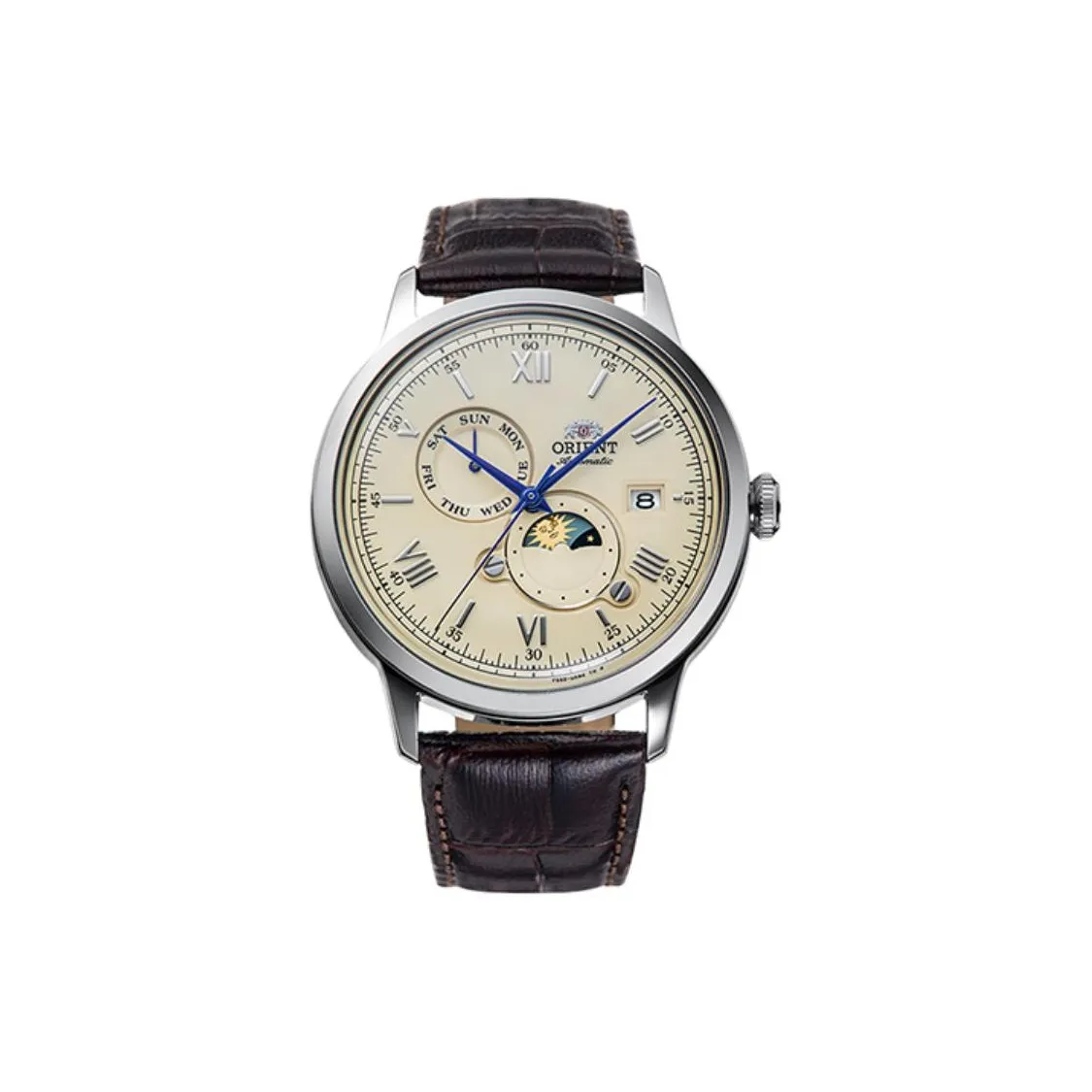 ORIENT Automatic/Manual Mechanical Movement Leather Strap Watch 41.5mm Men's Watches Yellow Watch Dial