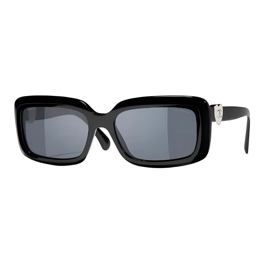 CHANEL Acetate Rectangular Sunglasses Unisex Black