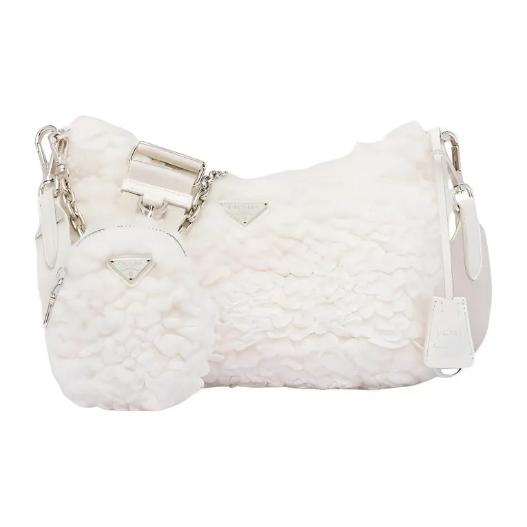 PRADA Re Edition 2005 Bag Wool And Cashmere Bag Mini Natural