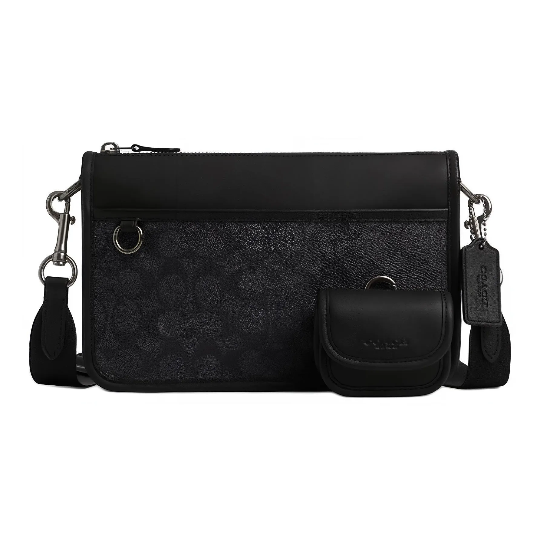 COACH Покрытая холстовая сумка через плечо мужская угольная и черная