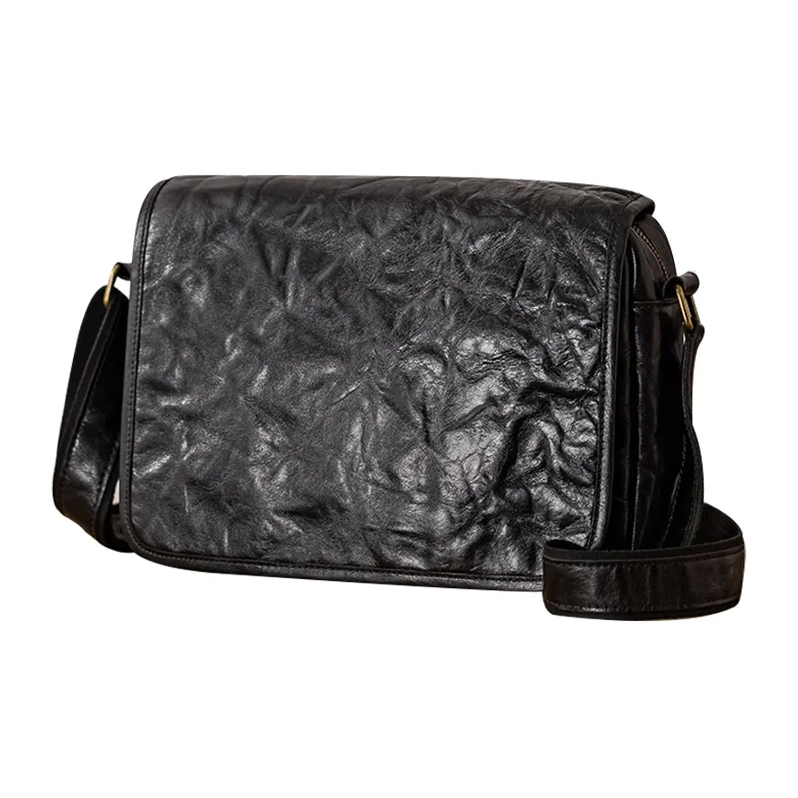Back Step Top Grain Cow Leather Messenger Bag, Shoulder Bag, Crossbody Bag Men's Black