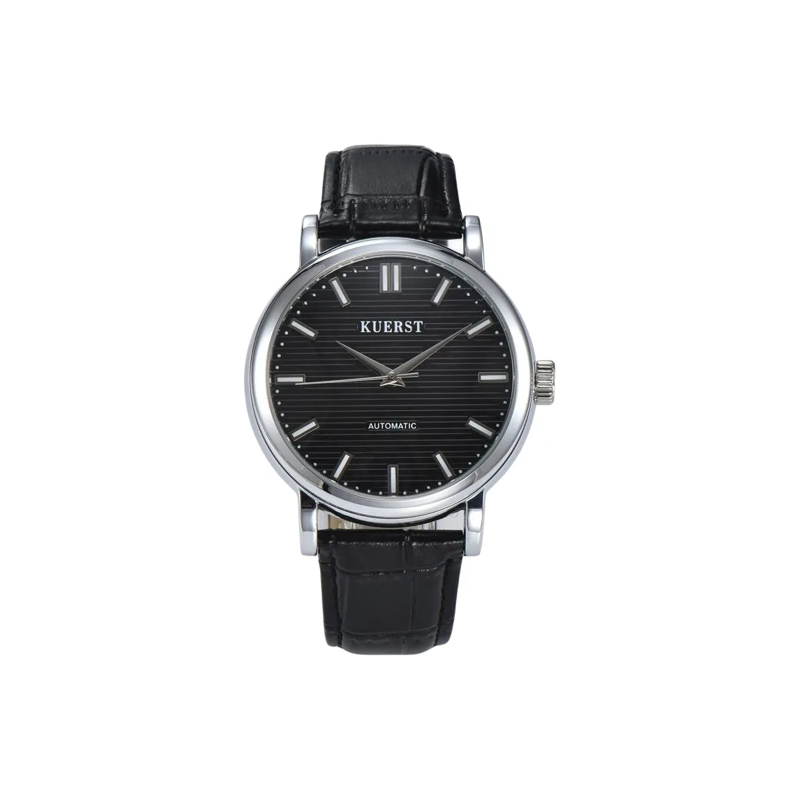 KUERST Автоматический Механический Механизм Коровья Кожа Ремешок Часы Мужские Черный Циферблат