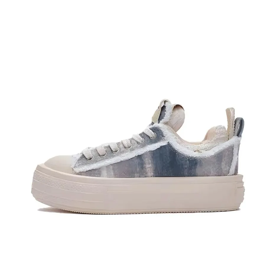 FORESHADOW Anti-Slip And Wear-Resistant Height Increasing Low-Top Canvas Shoes Unisex Beige Blue