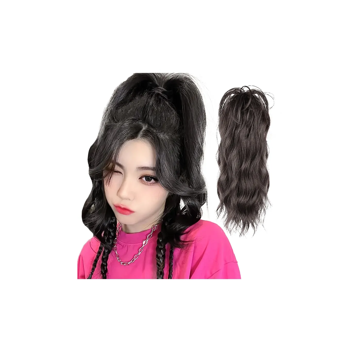 WANWANFENG Городской CHIC Стиль Горячая девушка с париком Half Bun Wig Лошадь Ласточкин хвост