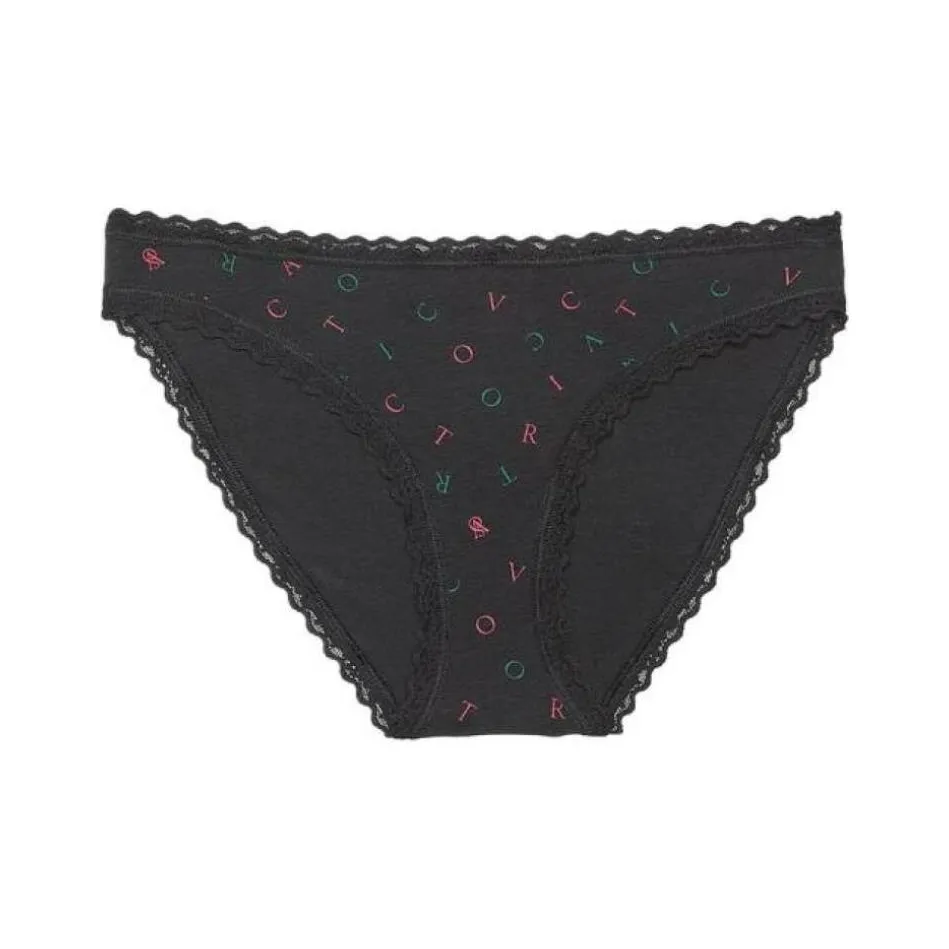 Victoria's Secret 24 Big Show Коллекция The LACIE Трусики-бикини Женские 1 упаковка Черная подошва Многоцветный с принтом букв