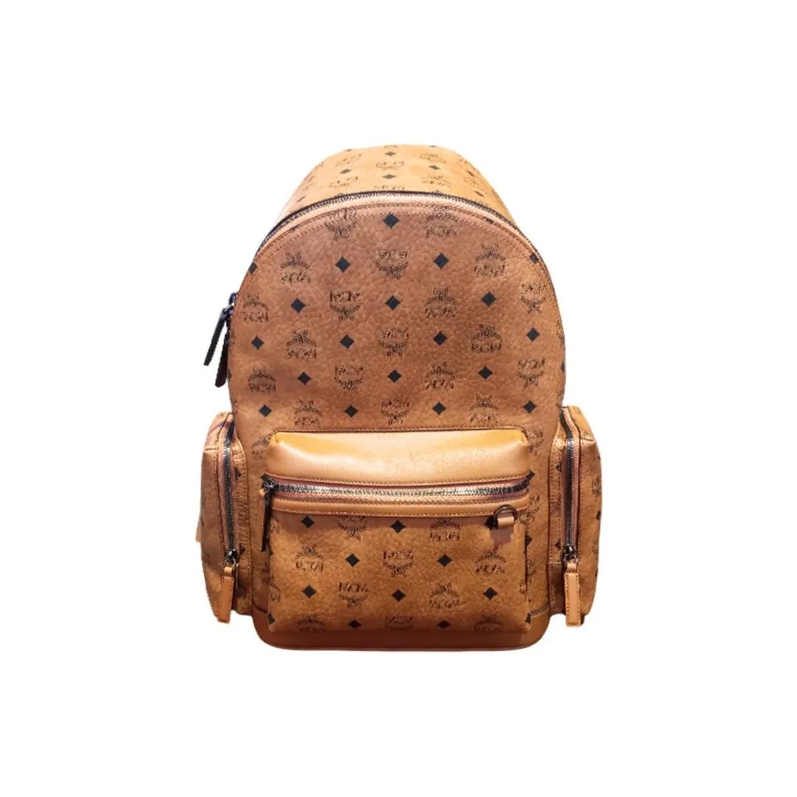 MCM Visetos Coated Canvas With Leather Backpack Medium Size Women's Cognac Brandy