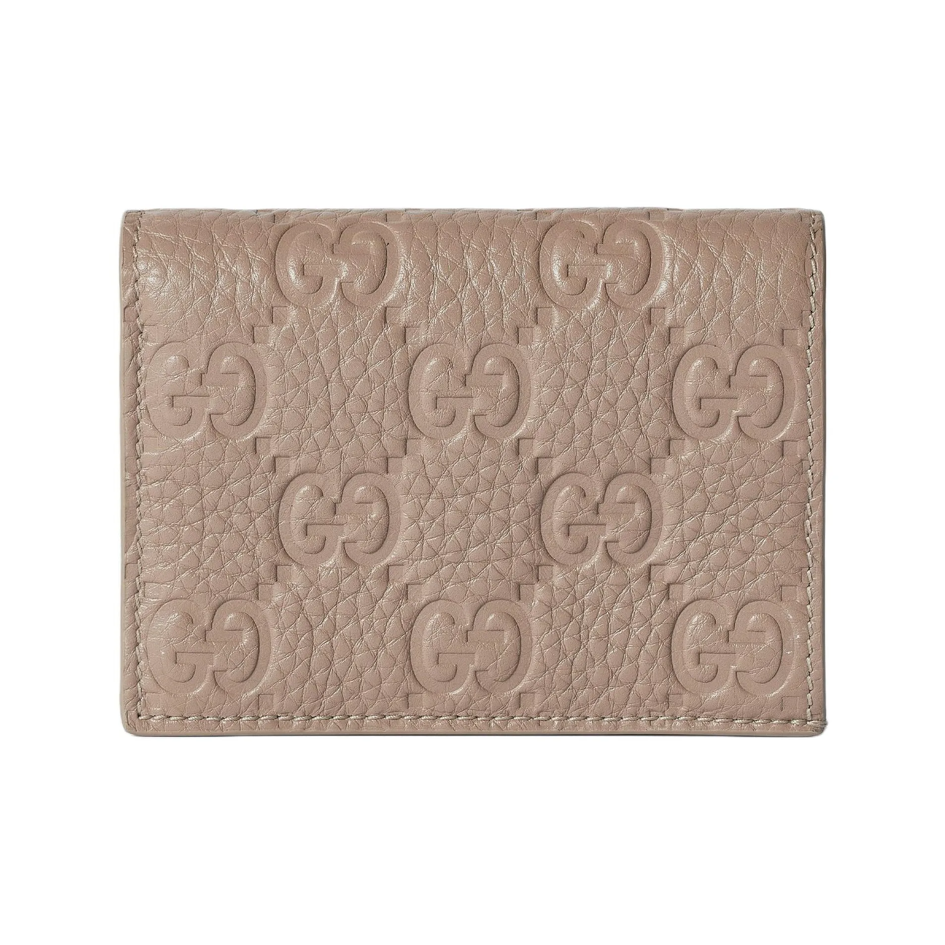 GUCCI GG Emblem Leather Wallet Mini Women's Taupe