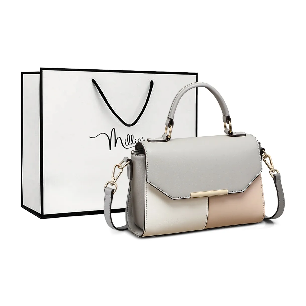 MILLIE'S Корова Кожа с Синтетической Кожей Одно Плечо Сумка Стандартная Женская Серый Абрикос Белый