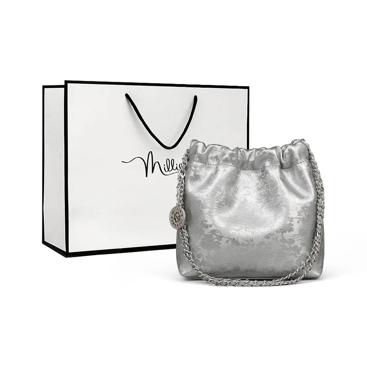 MILLIE'S Коровья кожа Подмышечная сумка через плечо Сумка через плечо Сумка-ведро Стандартная Женская серебряная