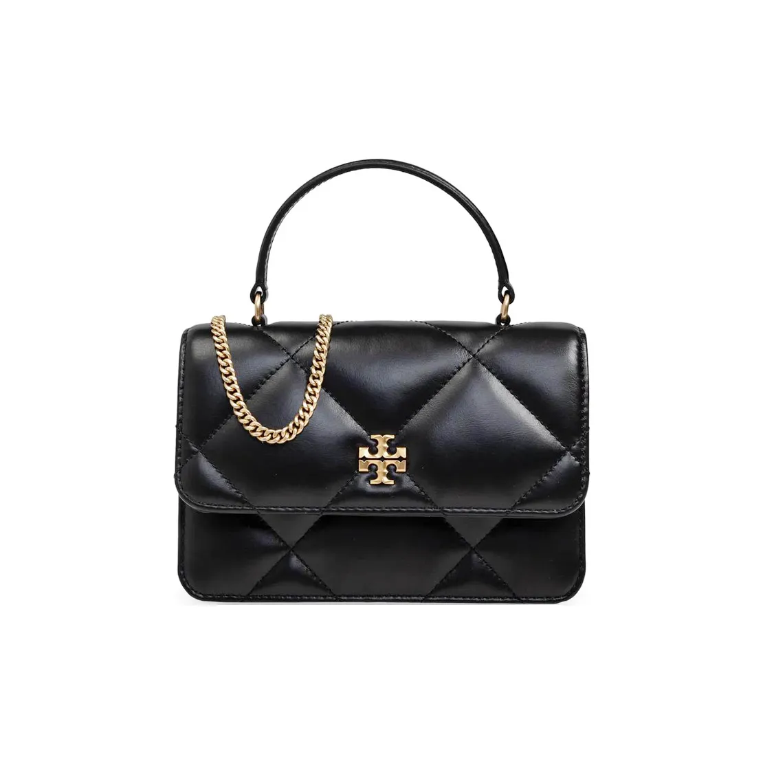 TORY BURCH Kira Diamond Quilt Mini Top Handle Chain Wallet Black