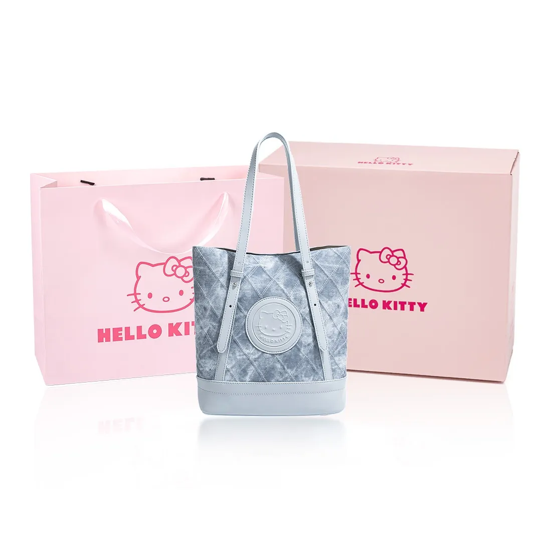 MESUCA Sanrio Hello Kitty Series Synthetic Leather Shoulder Bag Medium Size Women's Pink/Light Blue