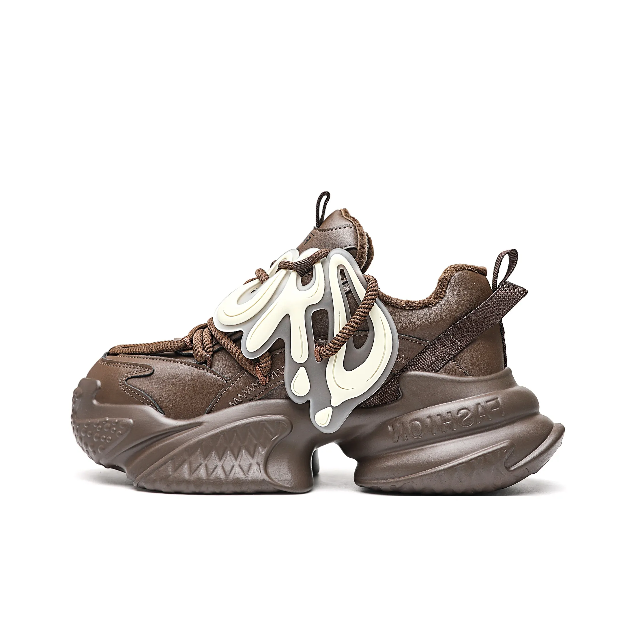 ORD Anti Slip Wear Resistant Breathable Height Increasing Low Top Chunky Sneakers Unisex Brown