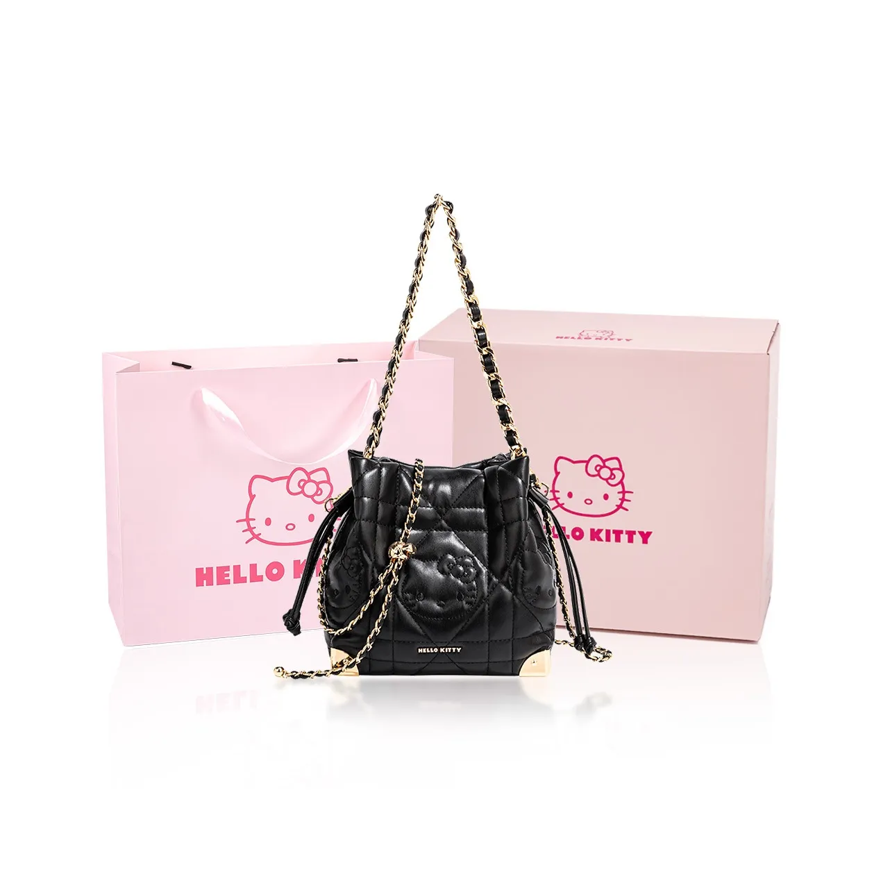 MESUCA Sanrio Kitty Series PU/Sheepskin Handbag, Shoulder Bag, Tote Women's White/Black/Yellow