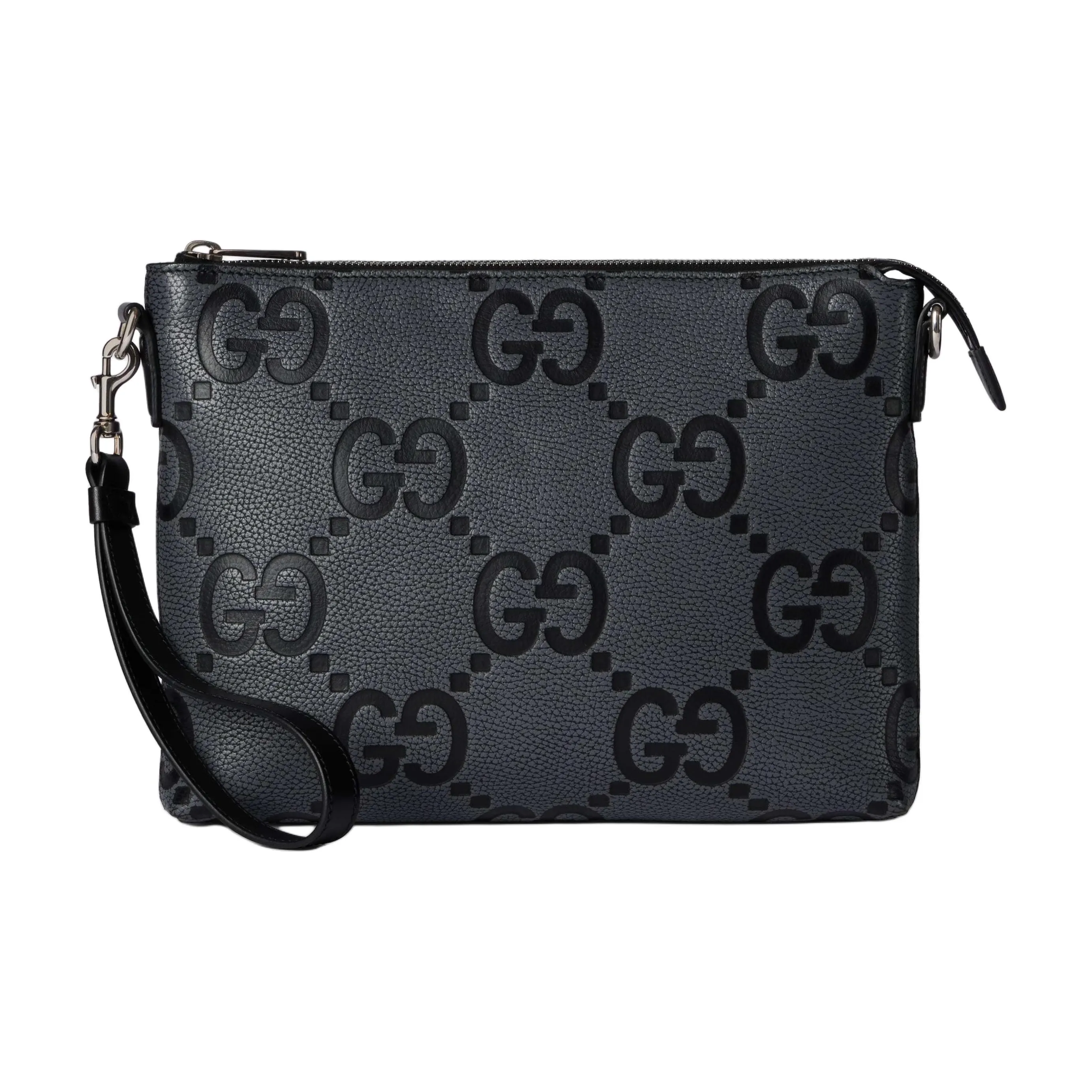 GUCCI Jumbo GG Grained Leather Messenger Bag Shoulder Bag Medium Size Men's Gray & Black