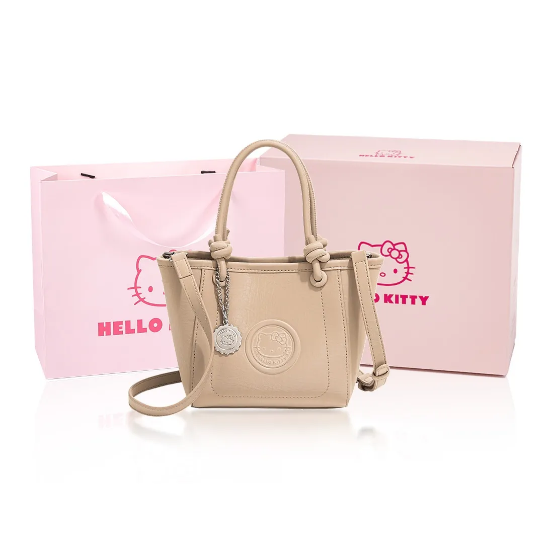 MESUCA Sanrio Hello Kitty Series PU Shoulder Bag, Crossbody Bag, Handbag Small Size Women's Black/Apricot/Pink