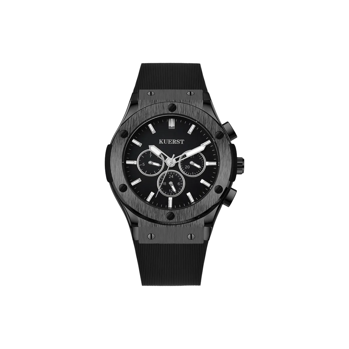 KUERST Автоматический Механический Механизм Резиновый Ремешок Часы Мужские Черный Циферблат