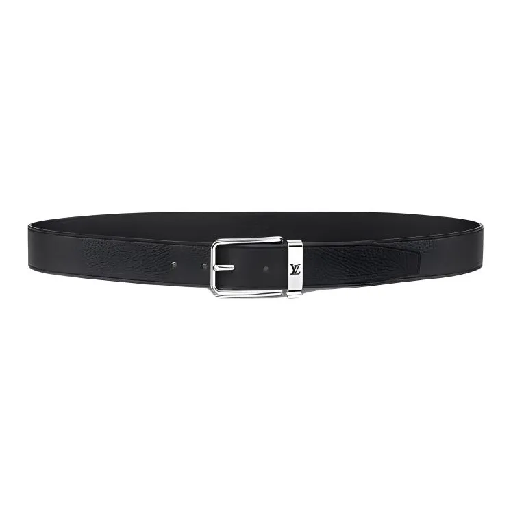 LOUIS VUITTON Cow Leather Belts Men's Black Width 3.5cm
