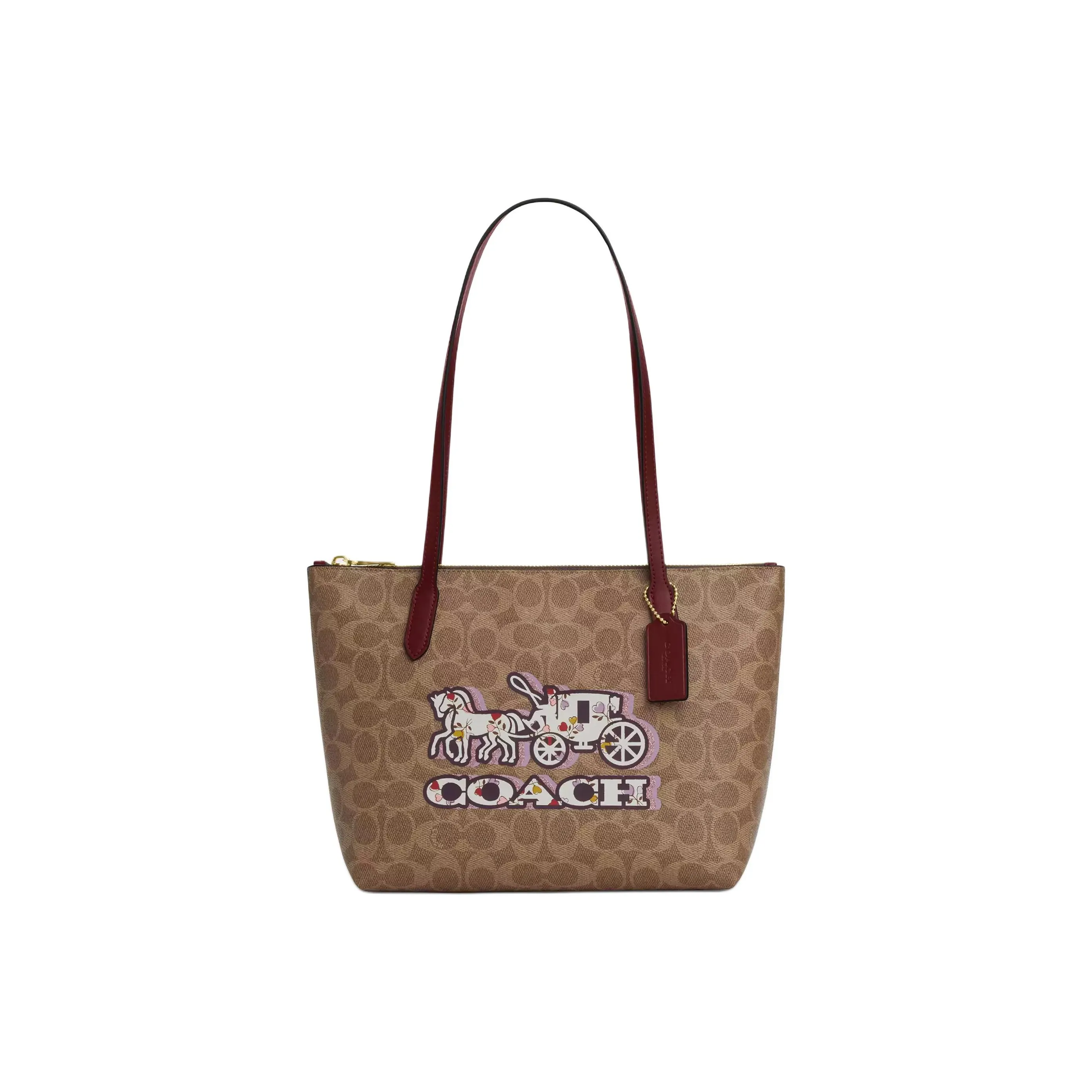 COACH Signature Coated Canvas Tote Bag Shopping Bag Handbag Shoulder Bag Medium Size Women's Tan