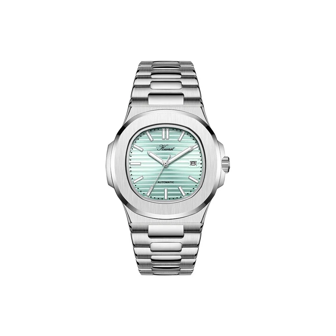 KUERST Кварцевый механизм стальной ремешок мужские часы зеленый циферблат