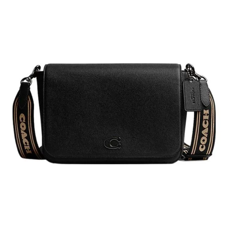 COACH Cross Stitch Leather With Canvas Messenger Bag Crossbody Bag Shoulder Bag Medium Size Women's Black