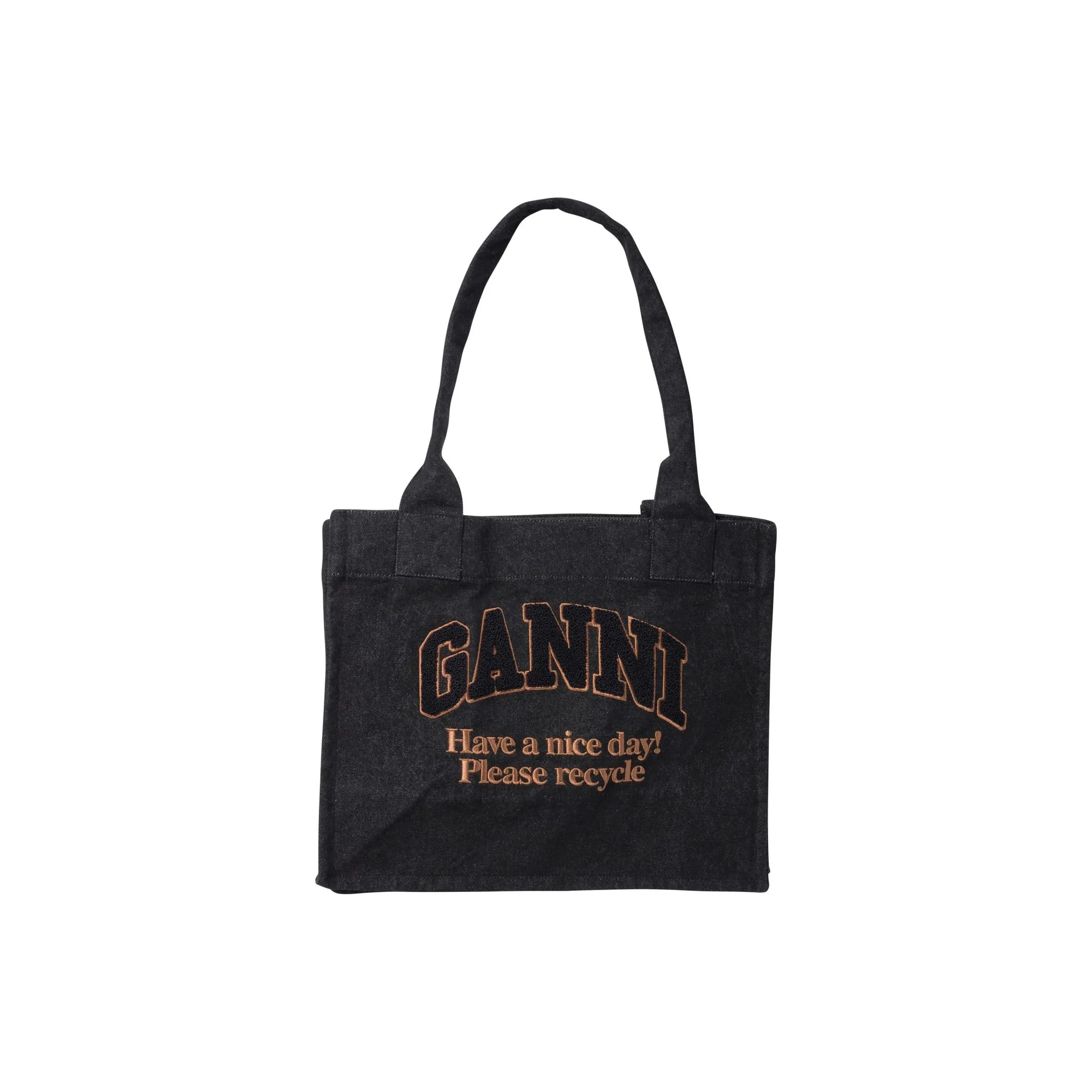 GANNI Cotton Tote Bag Shopping Bag Handbag Women's Black