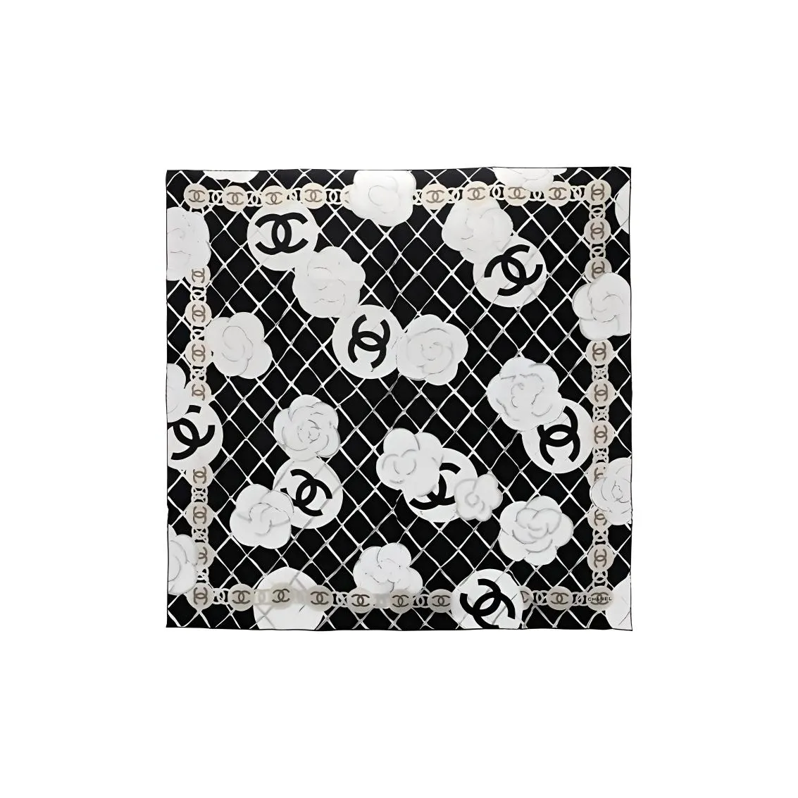 CHANEL Silk Scarves Women's Black White