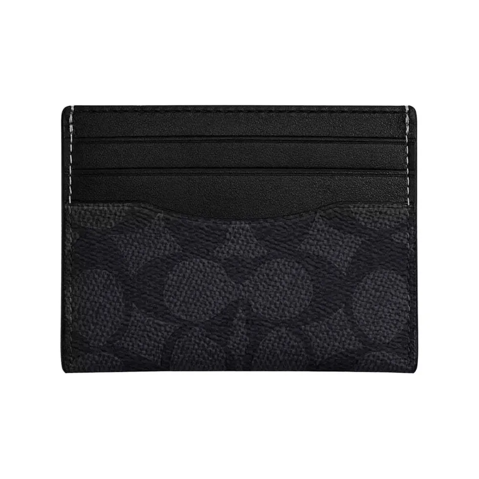 COACH Artificial Leather Patchwork With Fabric And Cow Leather Card Holder Mini Unisex Charcoal Black 
Black