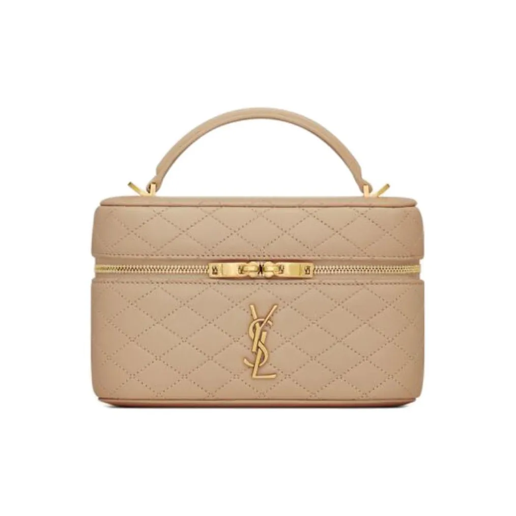 SAINT LAURENT GABY Lambskin Makeup Bag, Shoulder Bag, Crossbody Bag, Handbag Women's Toffee