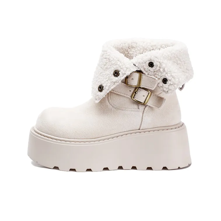 Zun'er Термический Устойчивый к истиранию Увеличивающий высоту Короткий MID Ботинки для снега Женские Бежевые