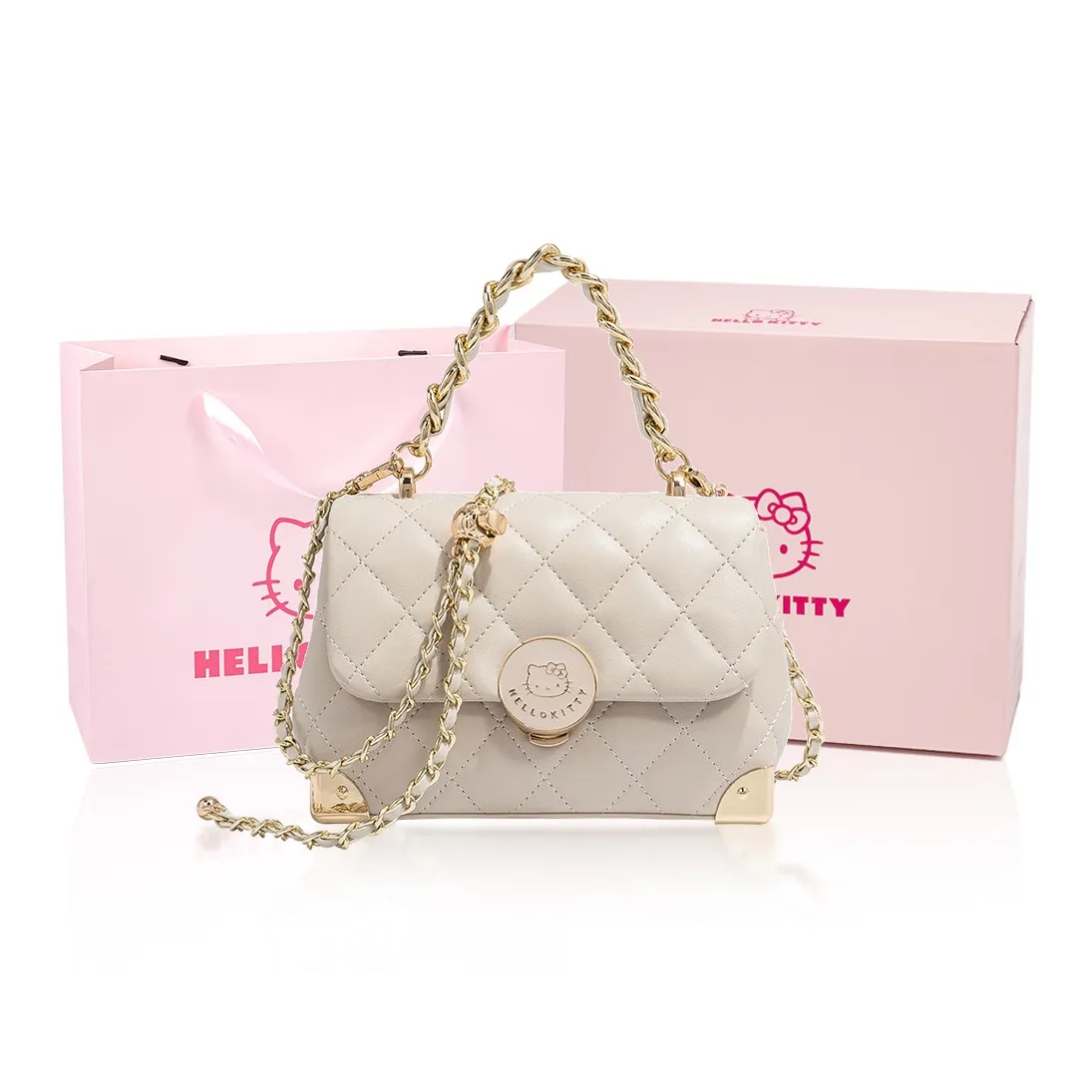 MESUCA Sanrio Hello Kitty Series PU Handbag, Crossbody Bag Women's Brown/White/Black