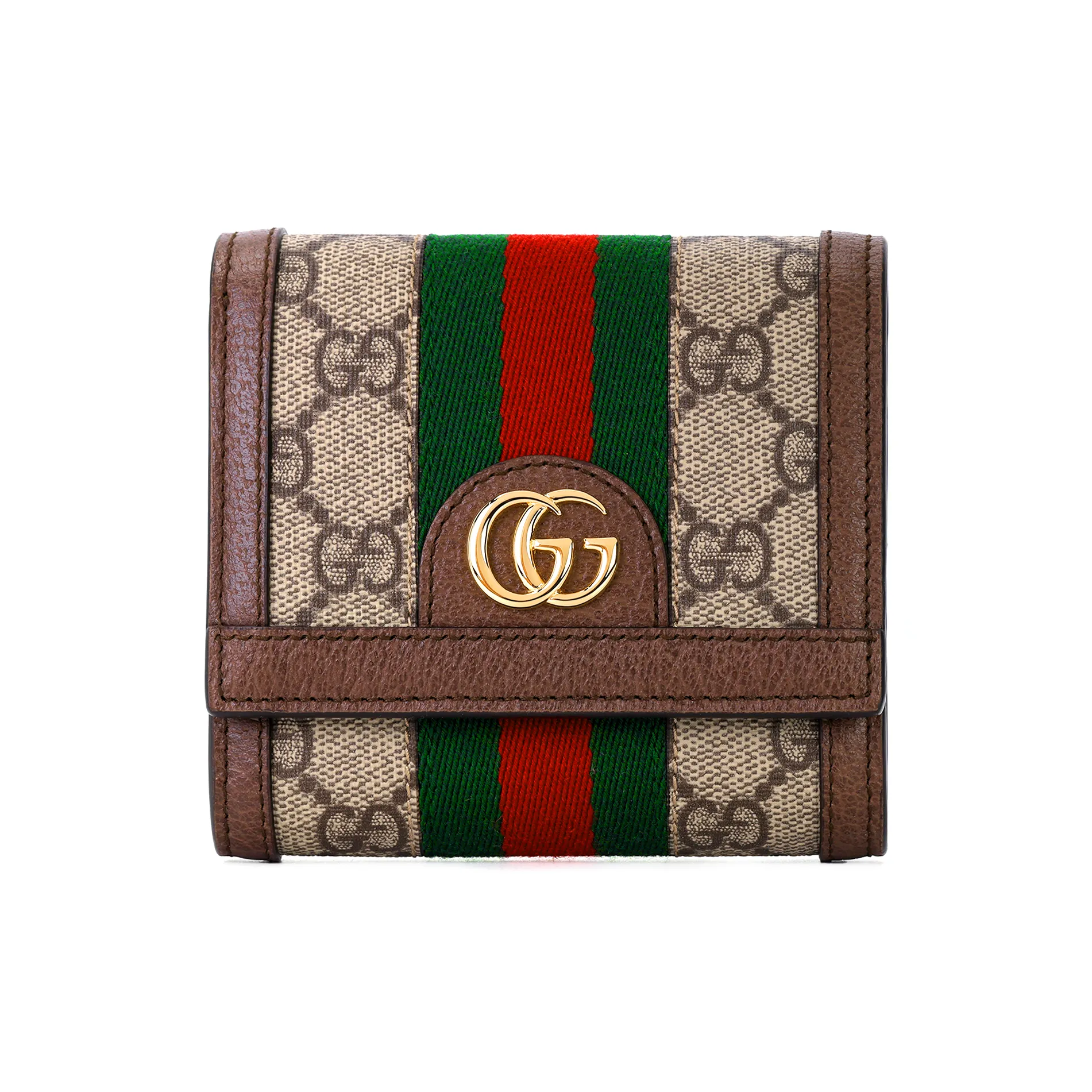 GUCCI Ophidia Холст и Кожа Кошелек для Карт Монетница Мини Женский Коричневый
