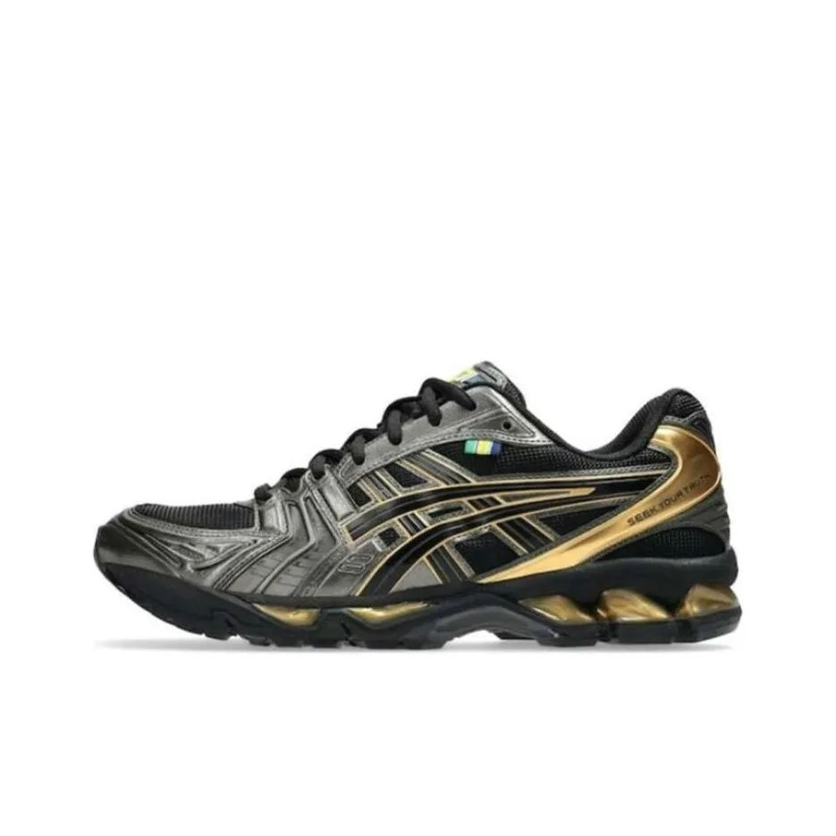 Senna x Asics Гель Kayano 14 Устойчивый к абразиву Низкий Топ Повседневные Беговые кроссовки Унисекс Черный Золотой