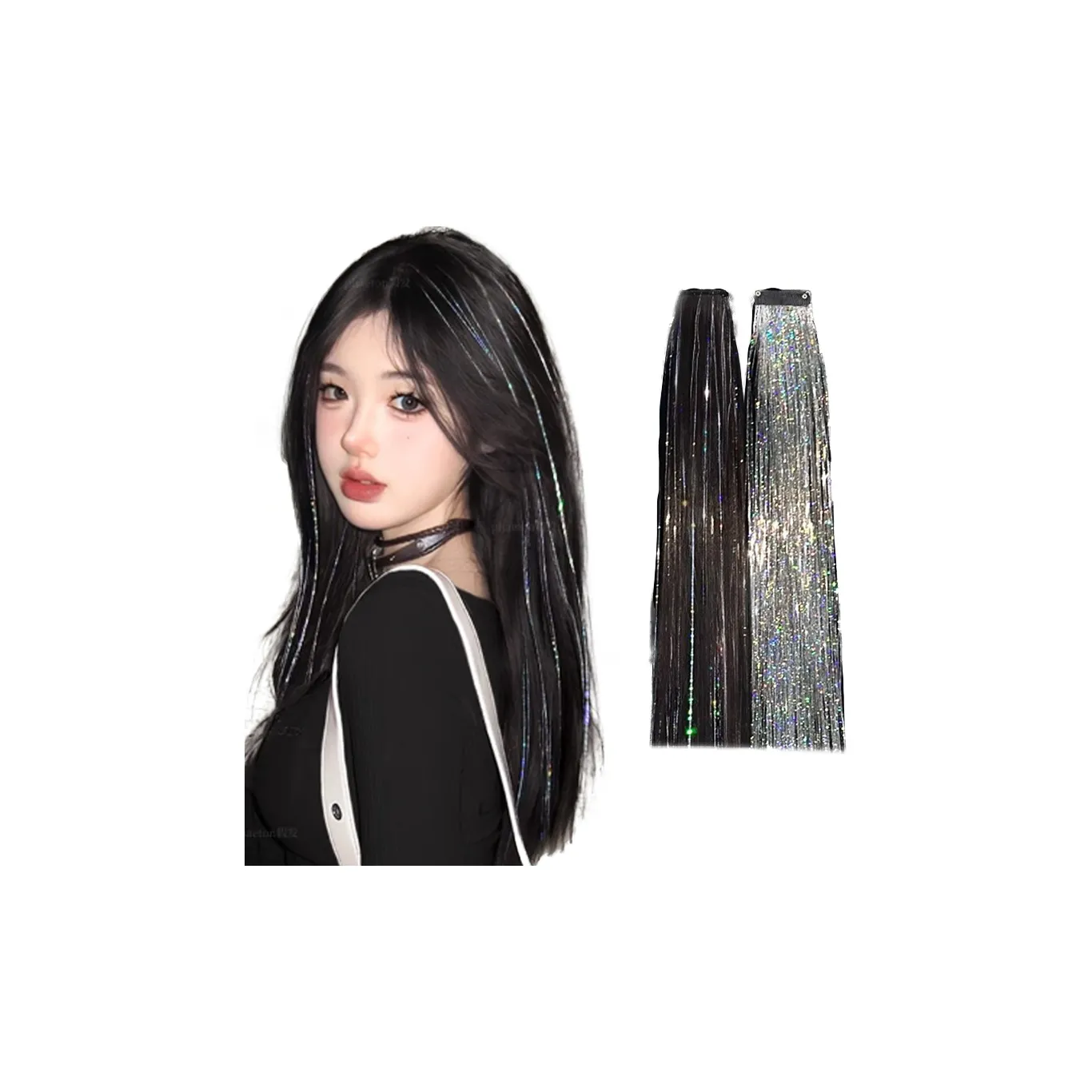 MUYAN Ухо-Monted Краситель Перука PIECES Женские Коричнево-черный+Лазерный Темно-кофейный+Лазерный