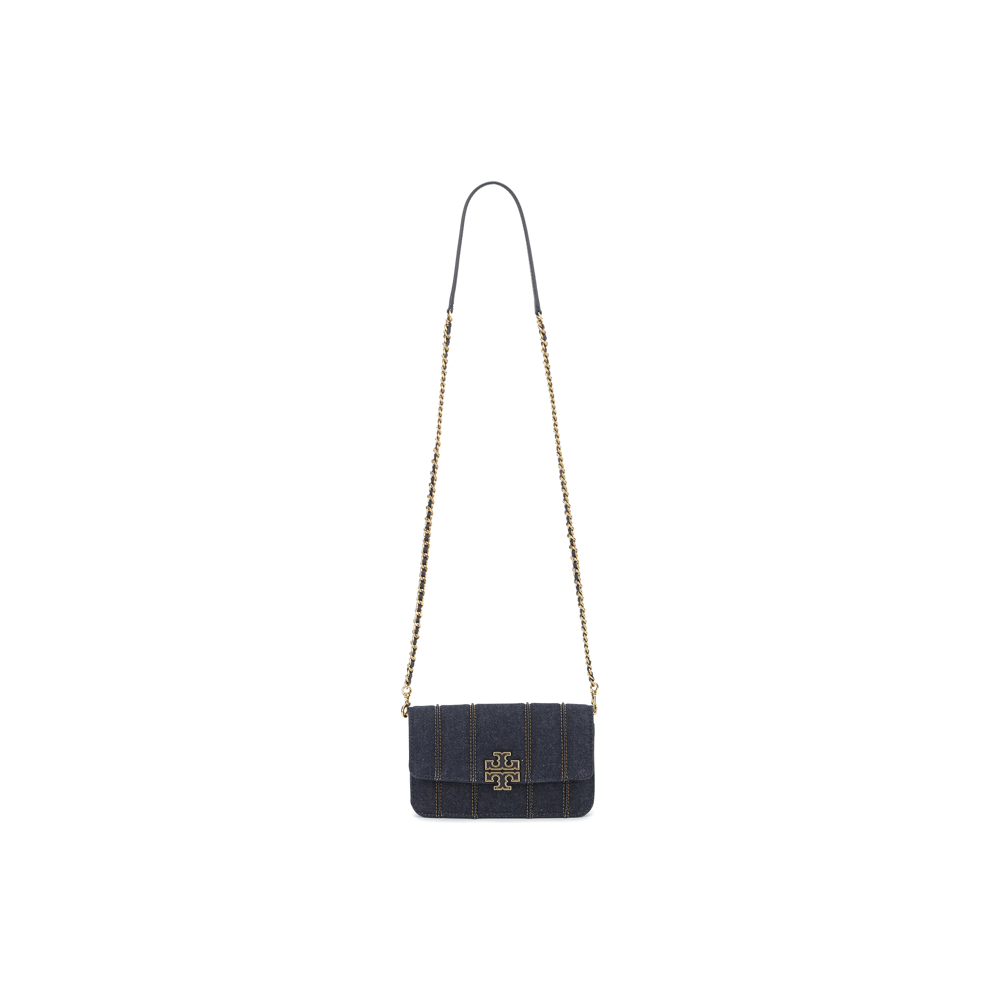 TORY BURCH Britten Denim With Leather Shoulder Bag, Crossbody Bag, Wallet Women's Denim Blue