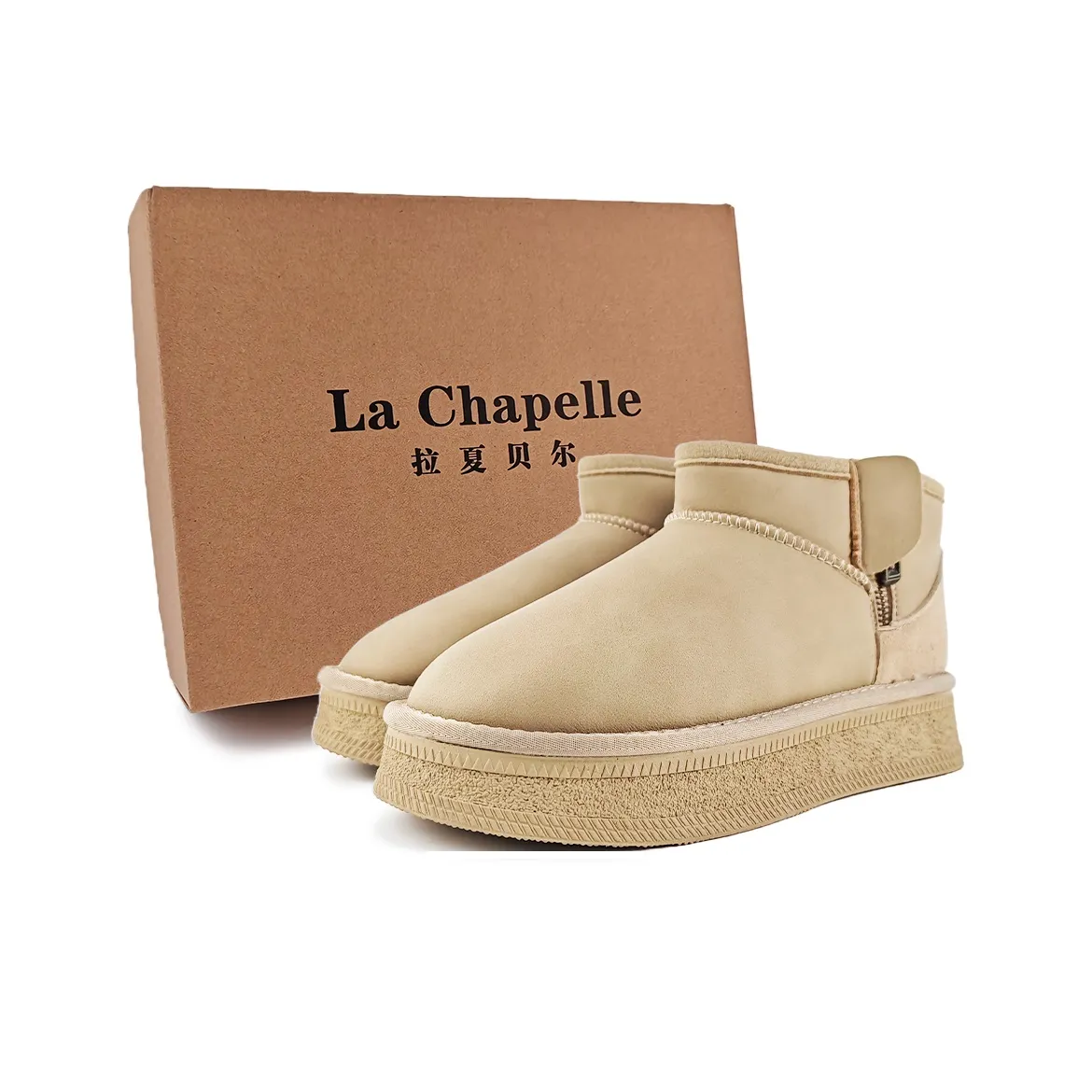 La Chapelle Универсальный Повседневный Увеличение Высоты Хлопок Ботинки Тепловые Устойчивые к Износу Короткие Снегобутсы Женские Бежевые