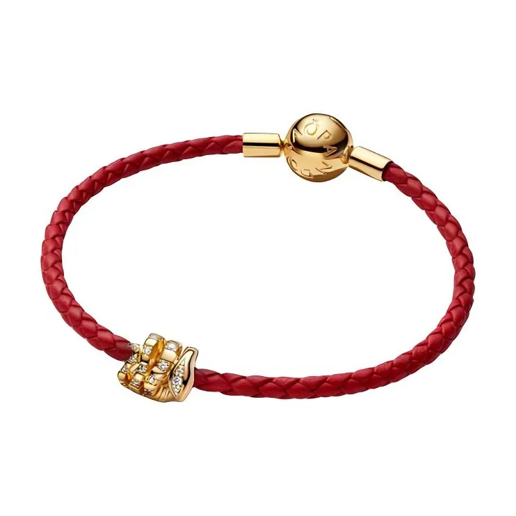 Pandora Gold Plated Copper Silver Alloy Synthetic Cubic Zirconia Bracelets Women's Red