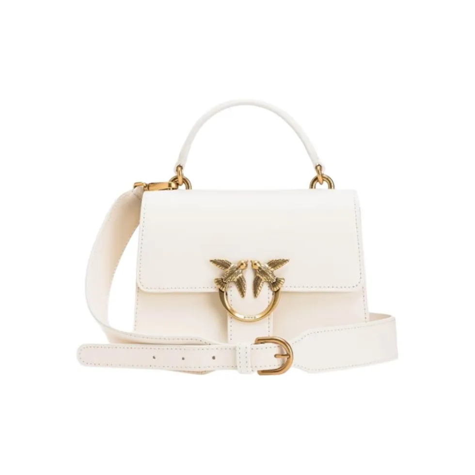 PINKO Top Handle Light Series Leather Portable Crossbody Bag, Shoulder Bag Trumpets Women's White