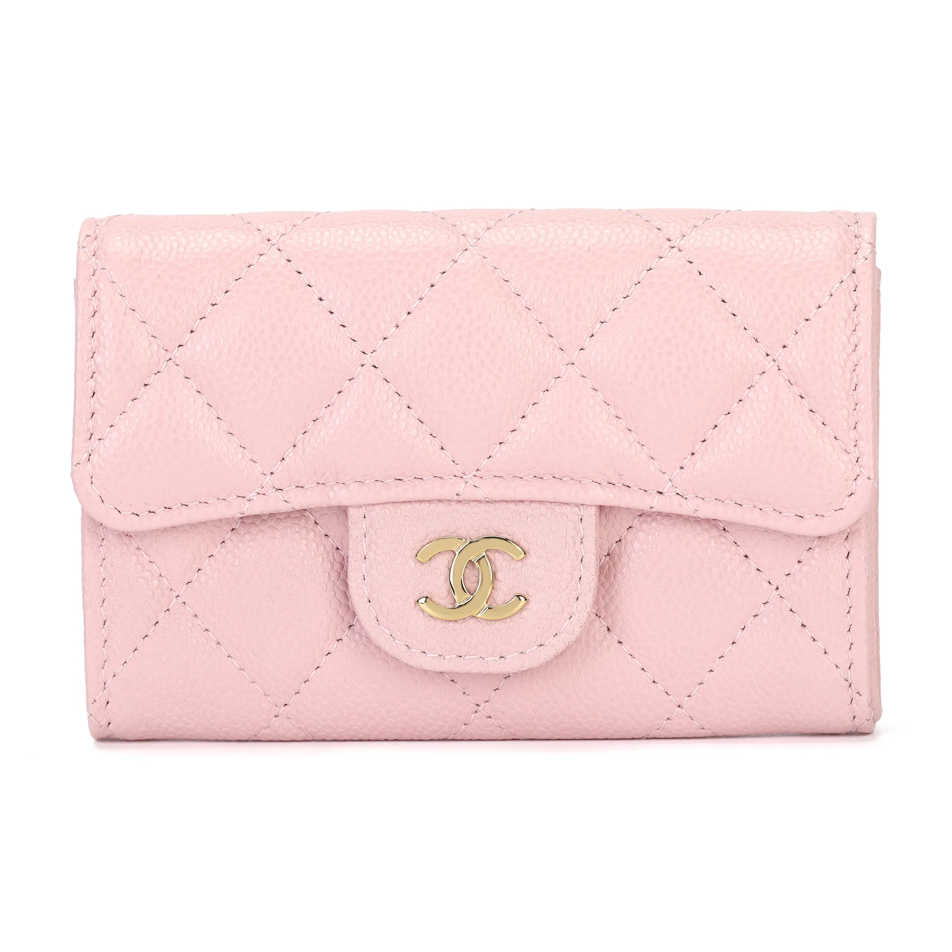CHANEL Calfskin Card Holder Women's Cherry Blossom Pink