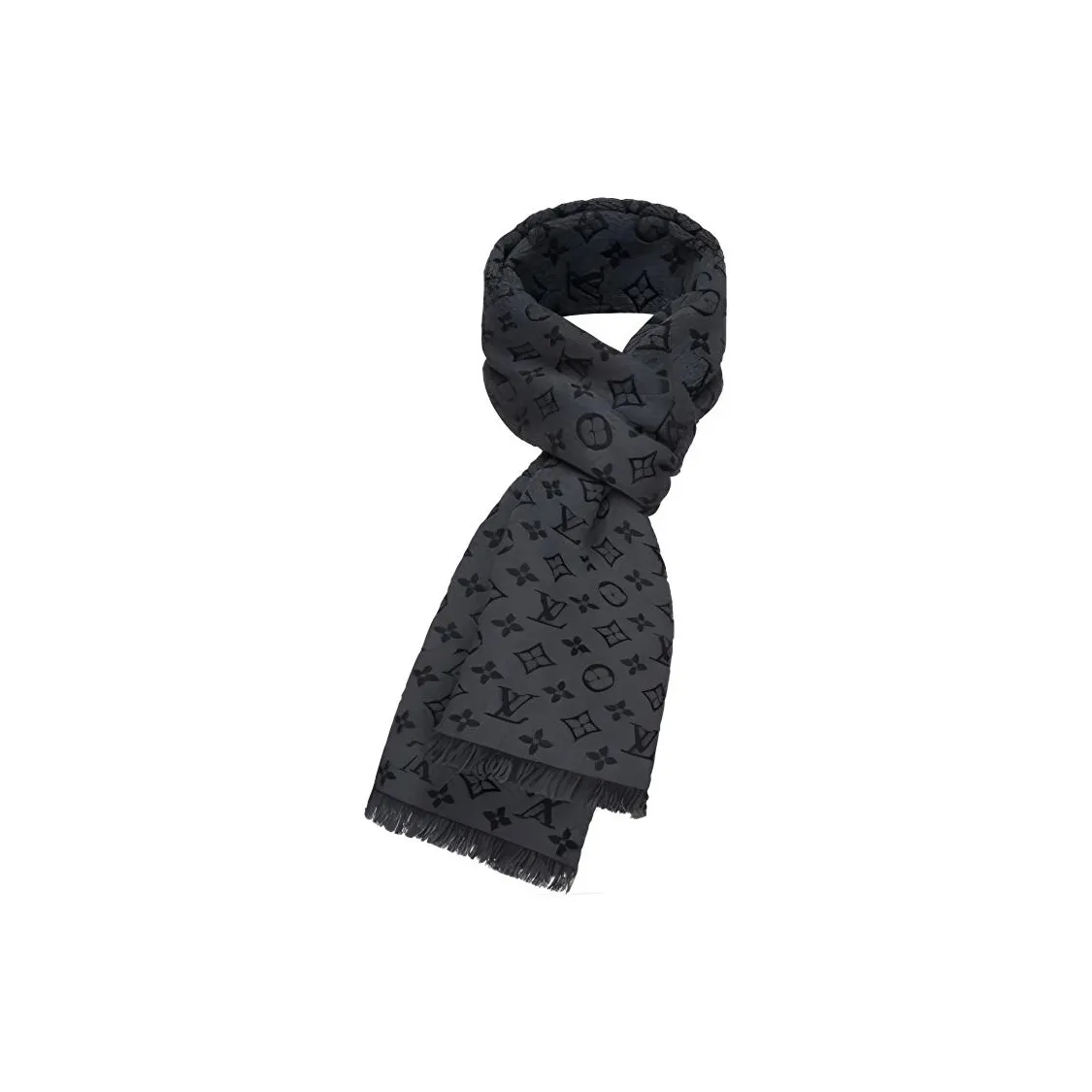 LOUIS VUITTON Wool Knit Scarves Men's Gray Black