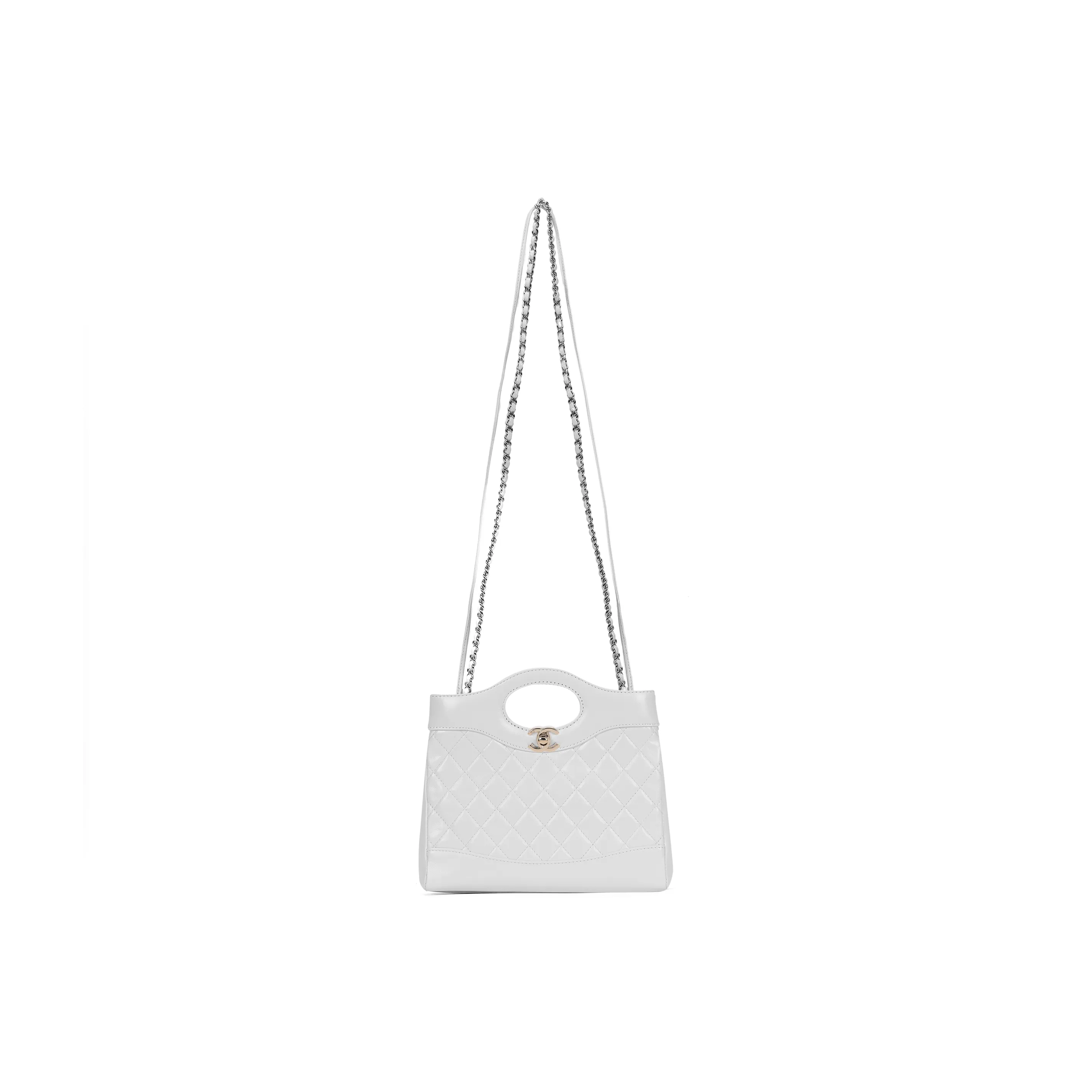 CHANEL Lambskin Chain One Shoulder Handbag, Crossbody Bag Mini Women's White